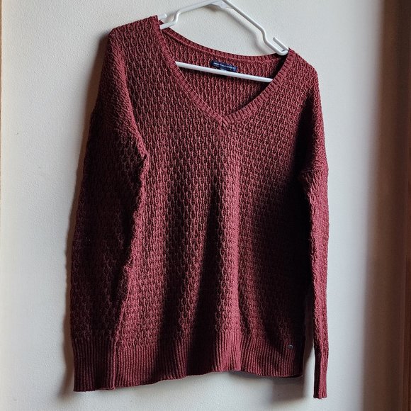 American Eagle Outfitters Burnt Sienna V-Neck Sweater Size Small - Picture 4 of 16